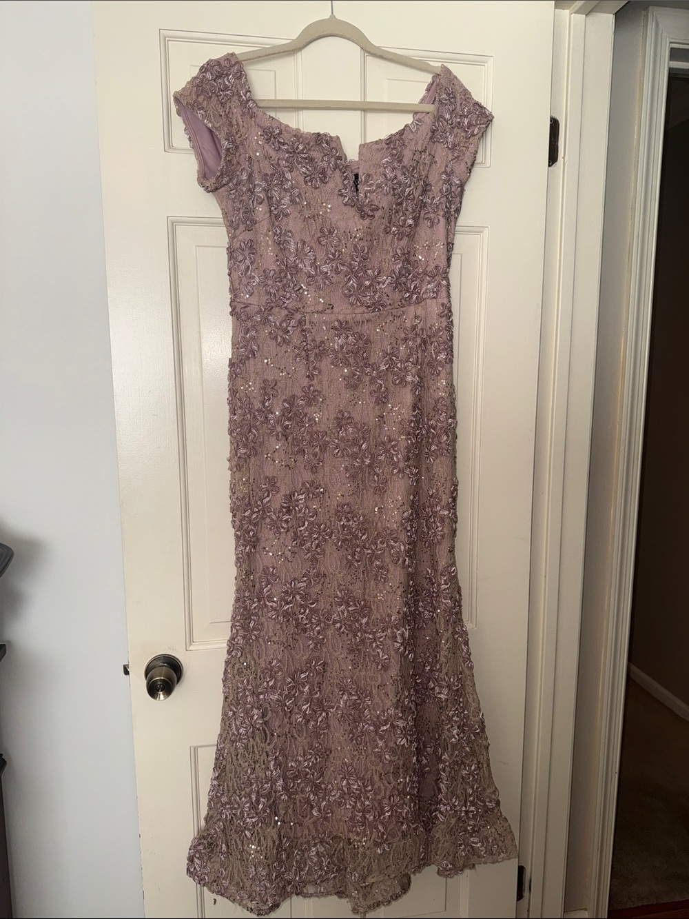 Elegant Xscape Rose gold Embellished Evening Gown